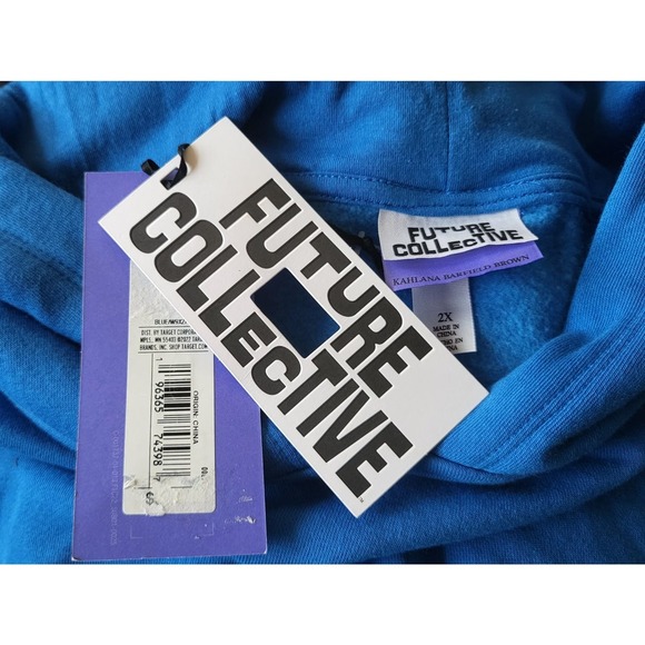 Future Collective Women's Cut Out Shoulder Blue Hoodie- Size 2X - Picture 4 of 7